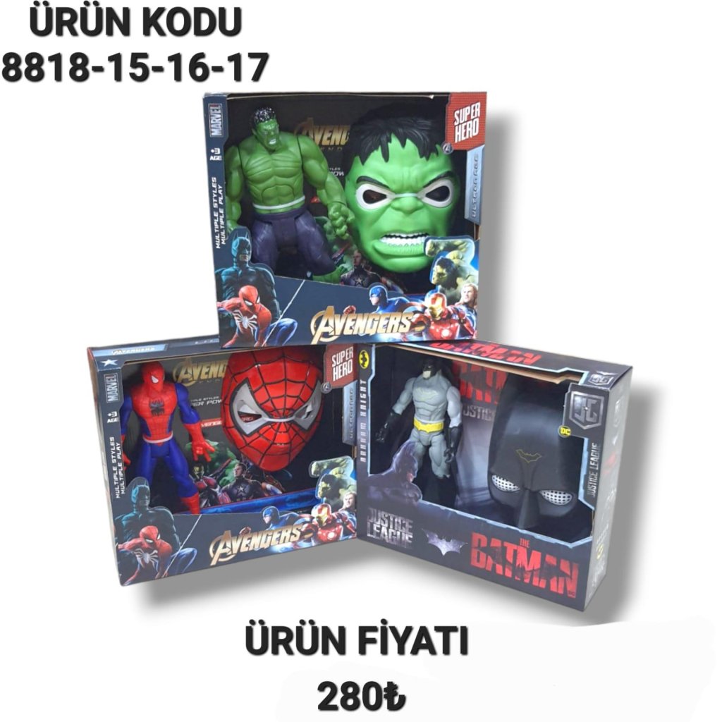 8818-15-16-17 BATMAN SPRDM HULK MASKE KRKT SET