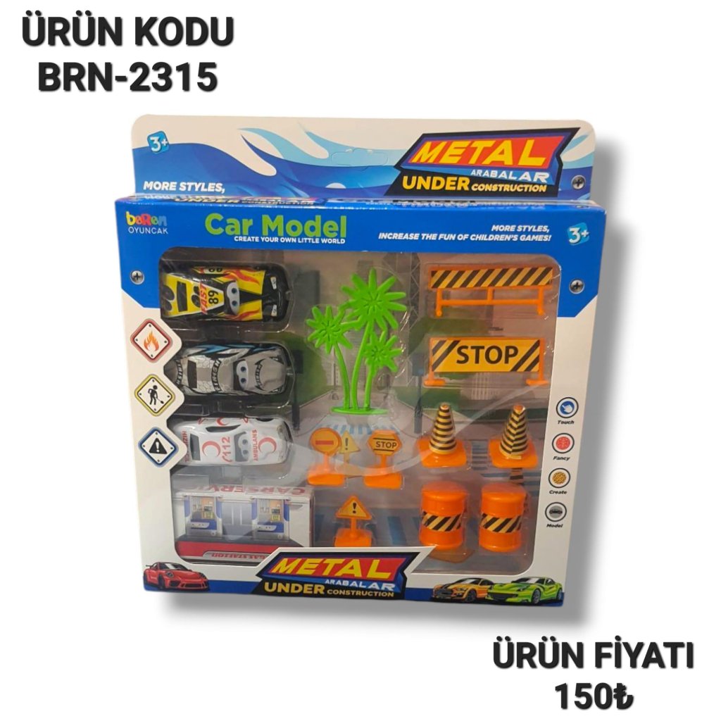 BRN-2513 KUT METAL TRAFIK SETİ 4 ARABALI